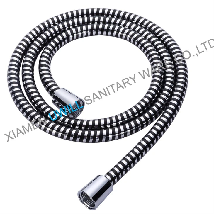 PVC Plastic Silver Black Shower Hose 59 Inches 4.9 Ft Biflex Black-Chrome Color For Flexible Handheld Shower Head